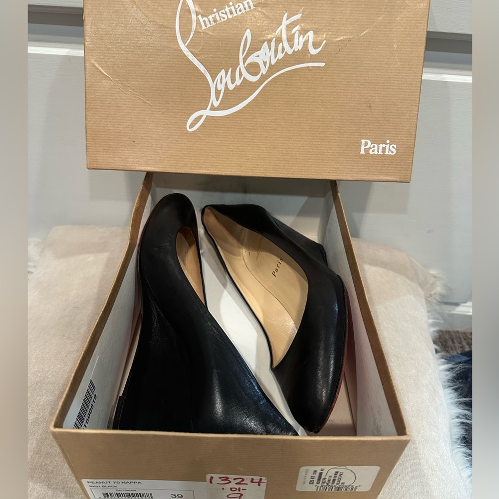 Christian Louboutin Black Leather Wedge Pumps - Picture 10 of 16